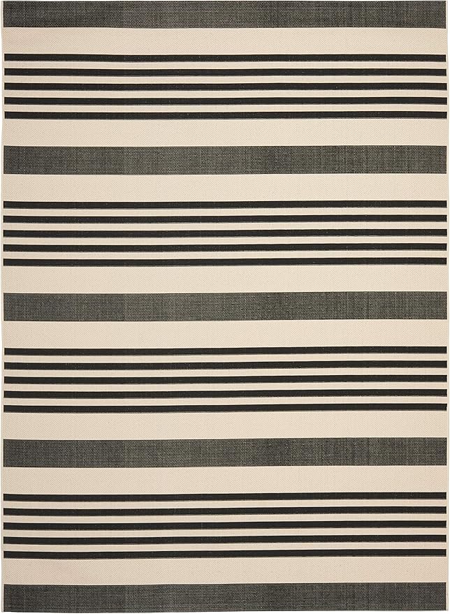 SAFAVIEH Courtyard Collection Area Rug - 8' x 11', Black & Bone, Stripe Design, Non-Shedding & Easy Care, Indoor/Outdoor & Washable-Ideal for Patio, Backyard, Mudroom (CY6062-216)