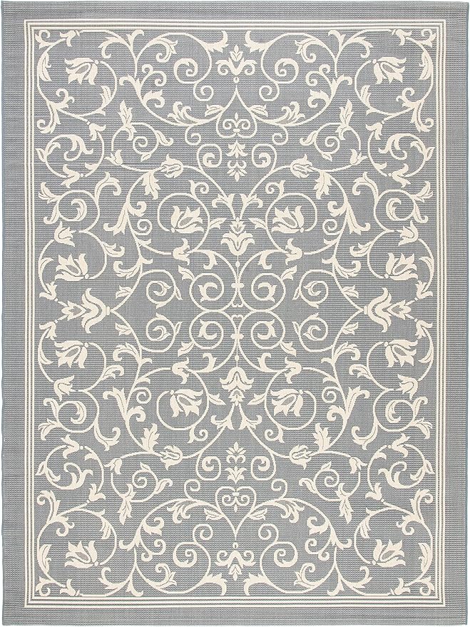 SAFAVIEH Courtyard Collection 8' x 11' Grey / Natural CY2098 Scroll Indoor/ Outdoor Waterproof Easy-Cleaning Patio Backyard Mudroom Area-Rug