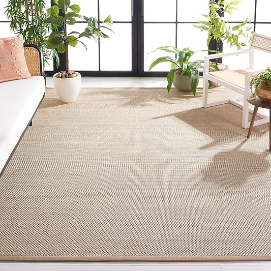 SAFAVIEH Natural Fiber Collection 9' Square Marble / Linen NF143B Border Sisal Area Rug