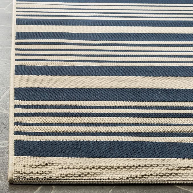SAFAVIEH Courtyard Collection Runner Rug - 2'3" x 6'7", Navy & Beige, Non-Shedding & Easy Care, Indoor/Outdoor & Washable-Ideal for Patio, Backyard, Mudroom (CY6062-268)