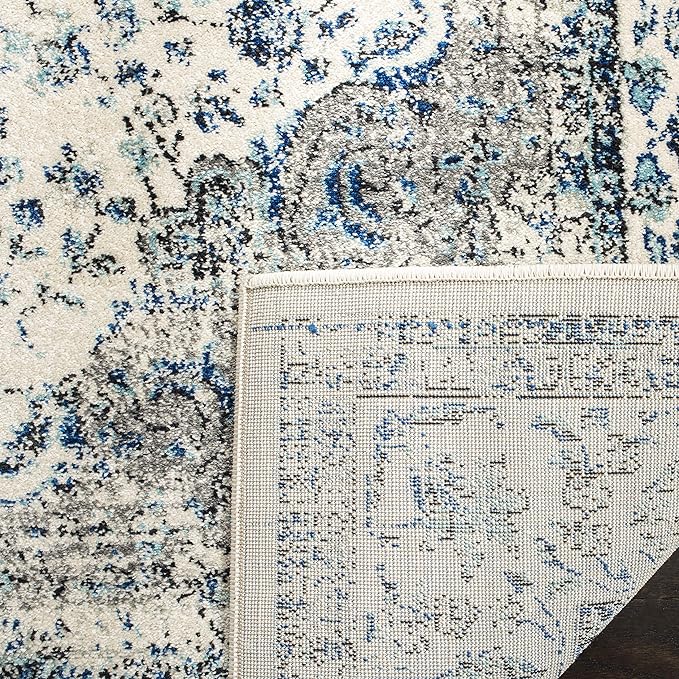 SAFAVIEH Evoke Collection Area Rug - 6'7" x 9', Ivory & Grey, Shabby Chic Oriental Medallion Design, Non-Shedding & Easy Care, Ideal for High Traffic Areas in Living Room, Bedroom (EVK220D)