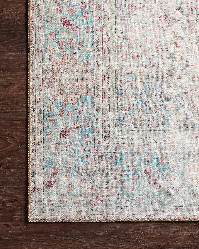 Loloi II Wynter Collection WYN-04 Red/Teal 2'-3" x 3'-9", .13" Thick, Accent Rug, Soft, Durable, Printed, Vintage Inspired, Low Pile, Non-Shedding, Easy Clean, Living Room Rug