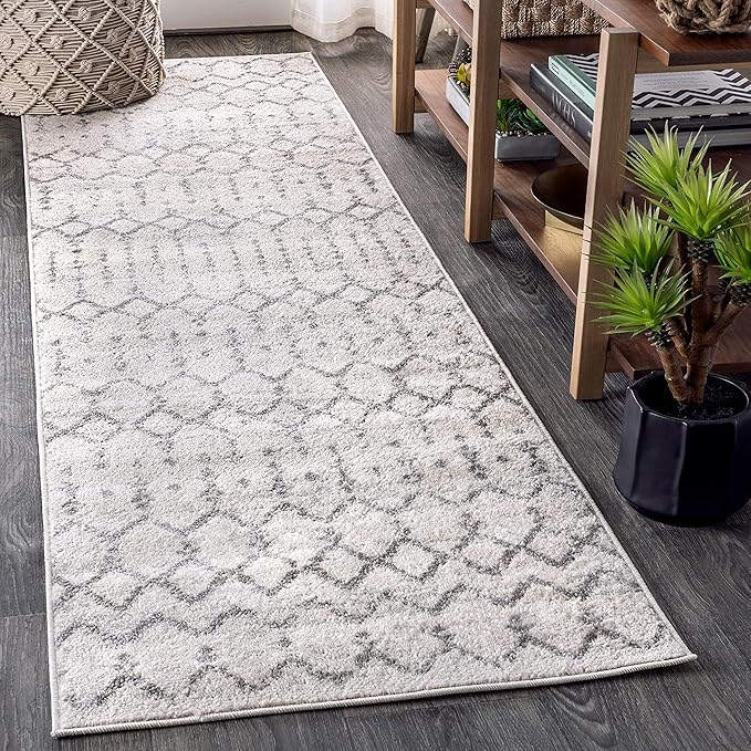 JONATHAN Y MOH101B-214 Moroccan Hype Boho Vintage Diamond 2 ft. x 14 ft. Runner-Rug, Bohemian, Southwestern, Transitional, Pet Friendly, Non Shedding, Stain Resistant, Easy-Cleaning, Cream/Gray