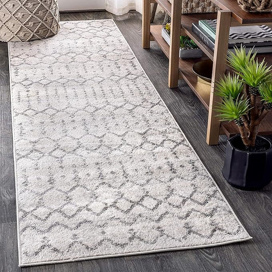 JONATHAN Y MOH101B-214 Moroccan Hype Boho Vintage Diamond 2 ft. x 14 ft. Runner-Rug, Bohemian, Southwestern, Transitional, Pet Friendly, Non Shedding, Stain Resistant, Easy-Cleaning, Cream/Gray