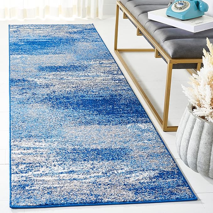 SAFAVIEH Adirondack Collection Runner Rug - 2'6" x 16', Silver & Blue, Modern Abstract Design, Non-Shedding & Easy Care, Ideal for High Traffic Areas in Living Room, Bedroom (ADR112F)