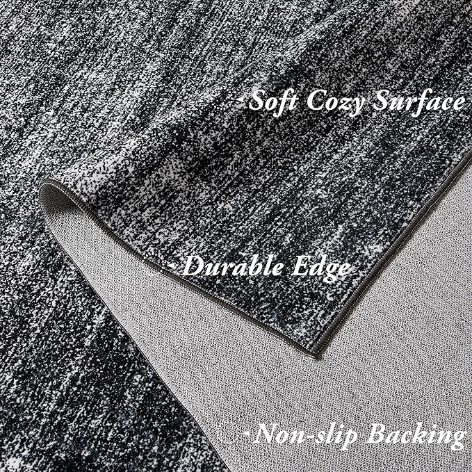 Black and White Rug for Living Room,Washable Abstract Modern Boho Dark 5x7 Area Rugs for Office