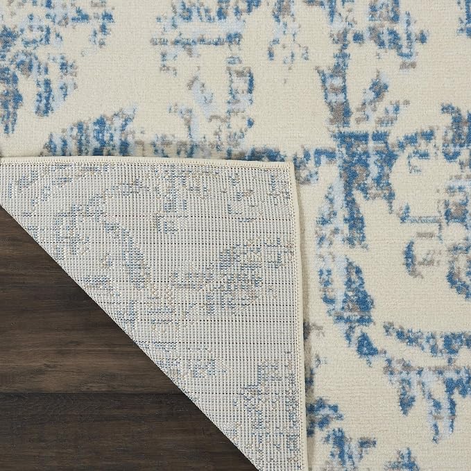 Nourison Jubilant Damask Ivory/Blue 8'6" x 12' Area Rug, Easy Clean, Non Shedding, Bedroom, Living Room, Dining Room, Kitchen