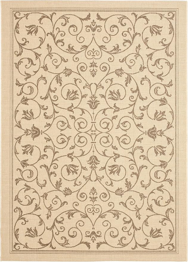 SAFAVIEH Courtyard Collection Accent Rug - 2'7" x 5', Natural & Brown, Scroll Design, Non-Shedding & Easy Care, Indoor/Outdoor & Washable-Ideal for Patio, Backyard, Mudroom (CY2098-3001)