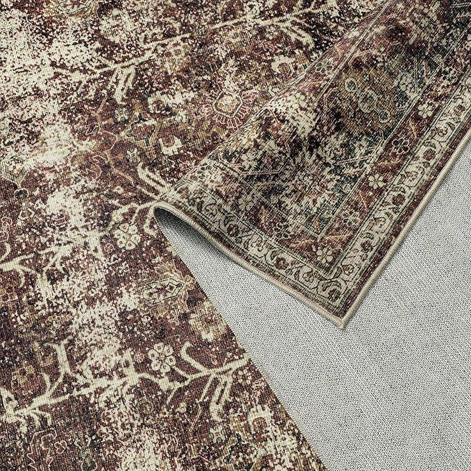 Vintage Area Rug 4x6 Rust Red Entryway Office Washable Carpet Non Slip Bedroom Indoor Living Room Door Mat Low Pile Traditional Distressed Retro Accent Rug for Dining Room Bathroom Kitchen