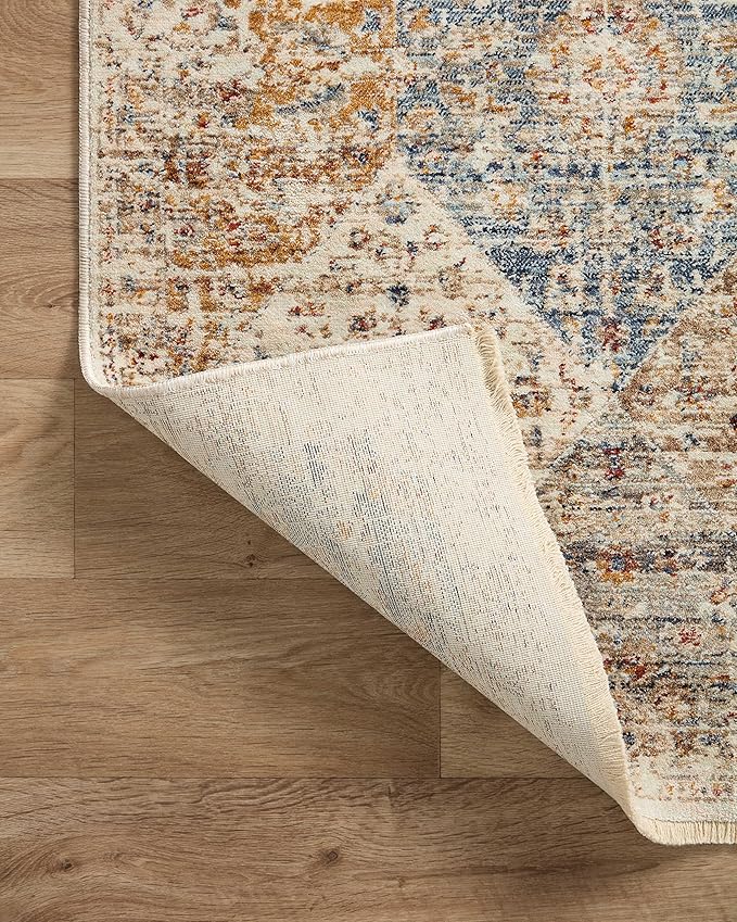 Loloi Sorrento Collection 7'-10" x 7'-10" Round Accent Rug in Ivory/Multi - Vintage Inspired Patterned Area Rug, Unique Area Rug for Living Room, Bedroom, Dining Area