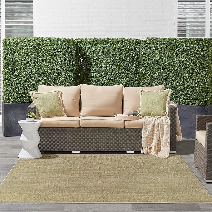Nourison Essentials Indoor/Outdoor Green Gold 5' x Square Area Rug, Easy Cleaning, Non Shedding, Bed Room, Living Room, Dining Room, Backyard, Deck, Patio (5 Square)