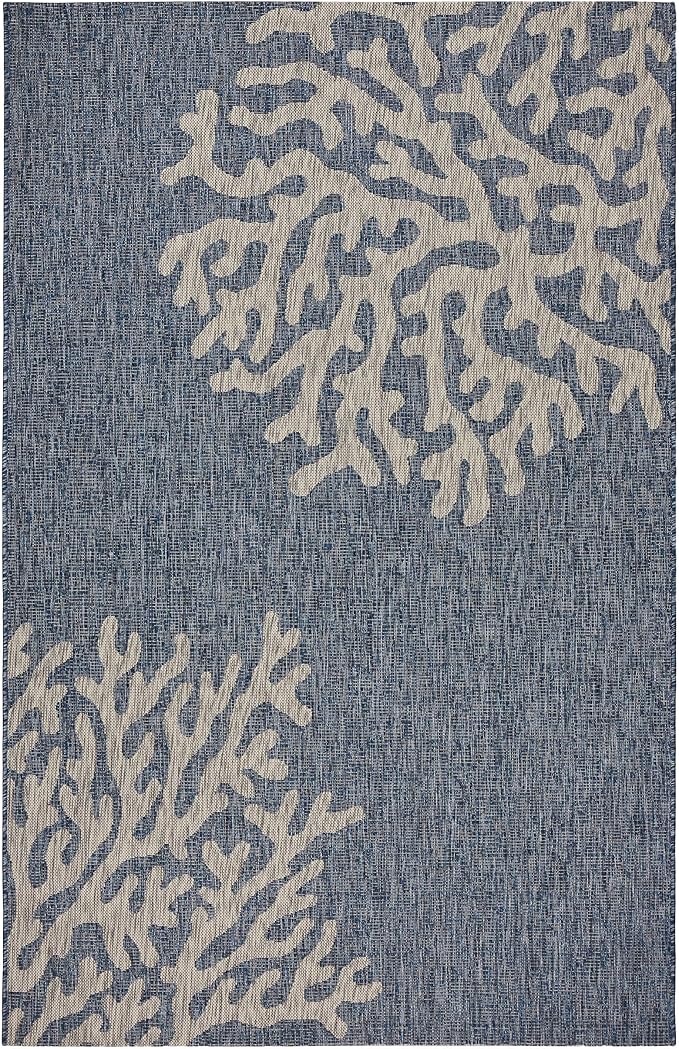 LR Home 2 x 3 Indoor/Outdoor Area Rug for Home Decor | Coastal Reef Carpet for Living Room, Bedroom, playroom, Patio, Garden | Modern Farmhouse Rug | Navy Blue/Gray