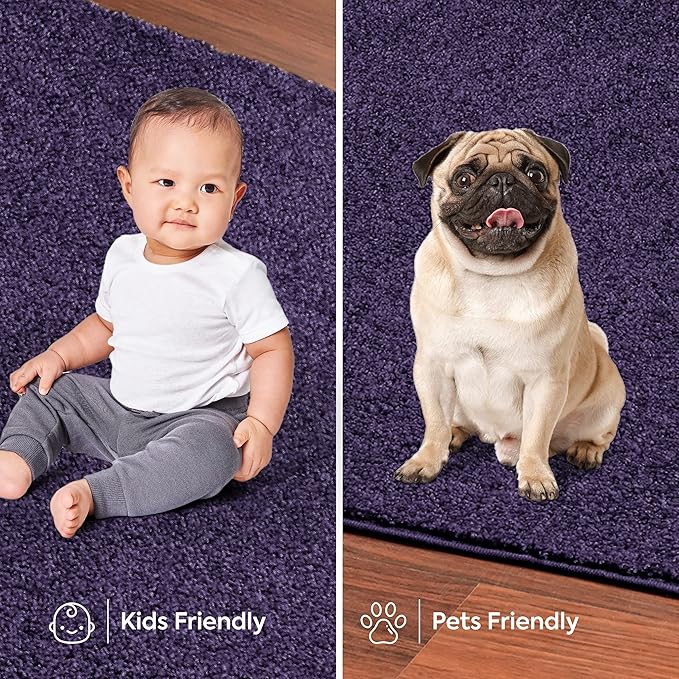 Furnish my Place Modern Plush Solid Color Rug - Purple, 8' x 17', Pet and Kids Friendly Rug. Made in USA, Rectangle, Area Rugs Great for Kids, Pets, Event, Wedding, Living Room