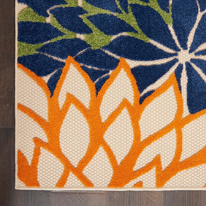 Nourison Aloha Indoor/Outdoor Multicolor 5'3" x 5'3"Square Area Rug, Tropical, Botanical, Easy Cleaning, Non Shedding, Bed Room, Living Room, Dining Room, Deck, Backyard, Patio (5 Square)