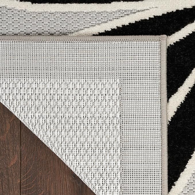 Nourison Aloha Indoor/Outdoor Black White 9' x 12' Area Rug, Easy Cleaning, Non Shedding, Bed Room, Living Room, Dining Room, Kitchen (9x12)