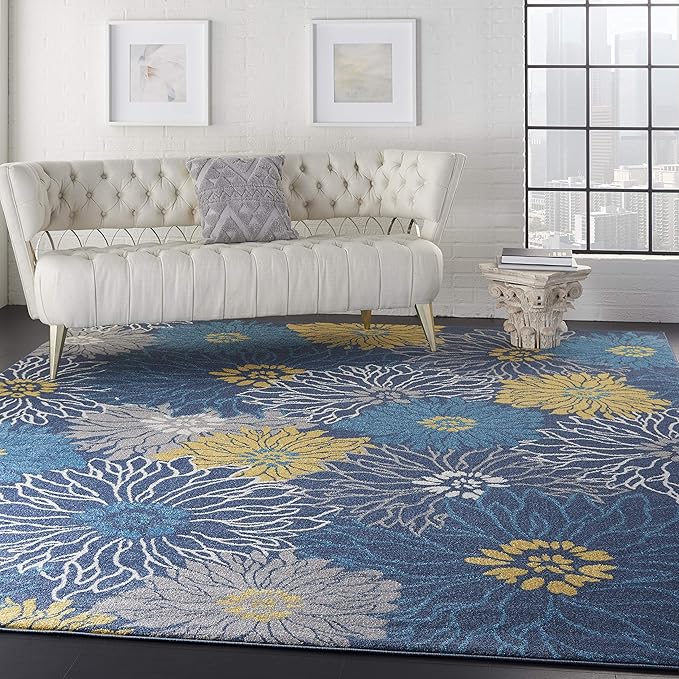 Nourison Passion Blue 9' x 12' Area Rug, Floral, Farmhouse, Easy Cleaning, Non Shedding, Bed Room, Living Room, Dining Room, Kitchen (9x12)
