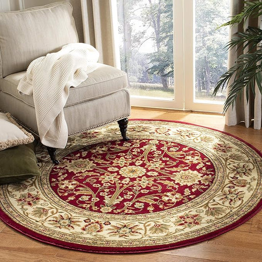 SAFAVIEH Lyndhurst Collection 3'3" Round Red / Ivory LNH212F Traditional Oriental Non-Shedding Dining Room Entryway Foyer Living Room Bedroom Area Rug