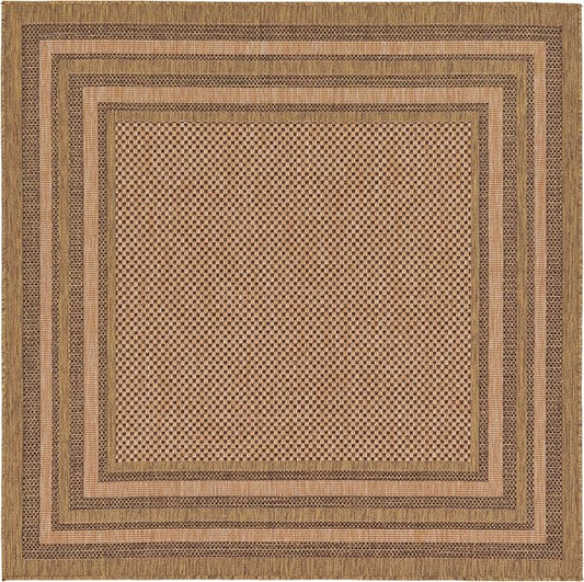 Unique Loom Outdoor Border Collection Area Rug - Multi Border (6' Square, Light Brown/ Brown)
