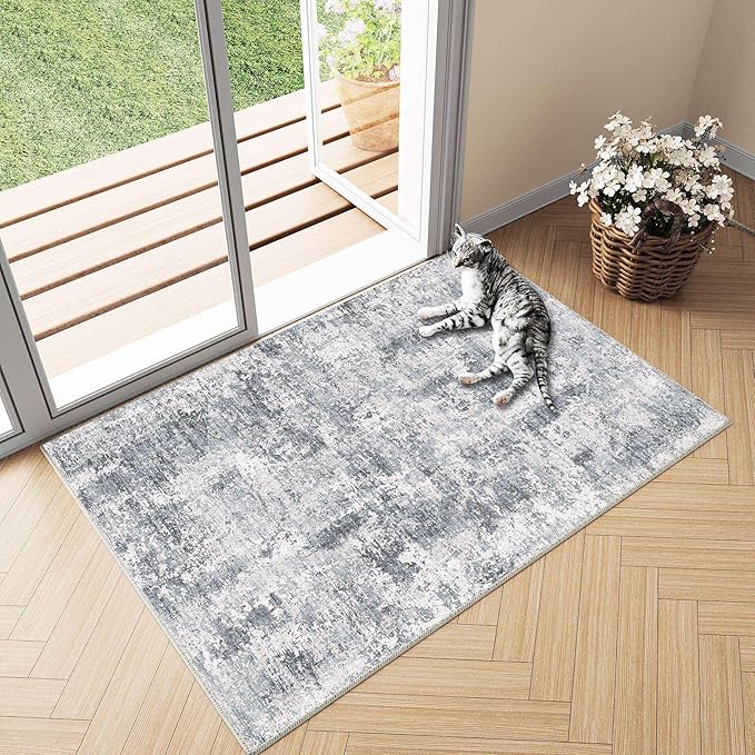 4x6 Entryway Rug Blue Hallway Area Rug Machine Washable Abstract Low Pile Carpet Bedroom Living Room Office Dining Room Kitchen Laundry Room Non Slip