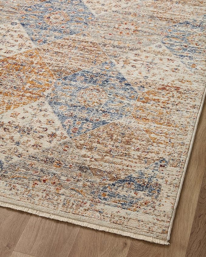 Loloi Sorrento Collection 7'-10" x 7'-10" Round Accent Rug in Ivory/Multi - Vintage Inspired Patterned Area Rug, Unique Area Rug for Living Room, Bedroom, Dining Area