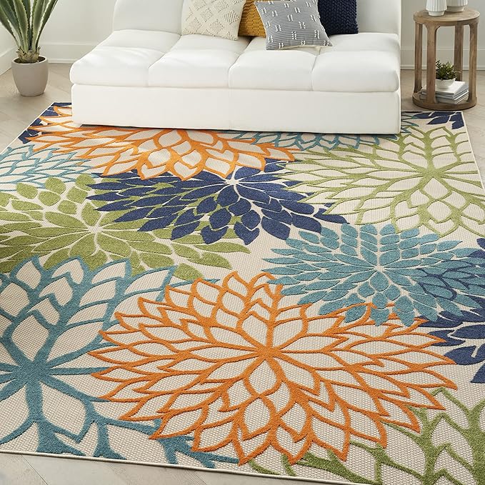 Nourison Aloha Indoor/Outdoor Multicolor 12' x 15' Area Rug, Tropical, Botanical, Easy Cleaning, Non Shedding, Bed Room, Living Room, Dining Room, Deck, Backyard, Patio (12x15)