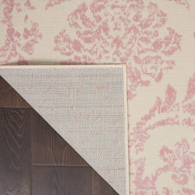 Nourison Jubilant Damask Ivory/Pink 3' x 5' Area -Rug, Easy -Cleaning, Non Shedding, Bed Room, Living Room, Dining Room, Kitchen (3x5)