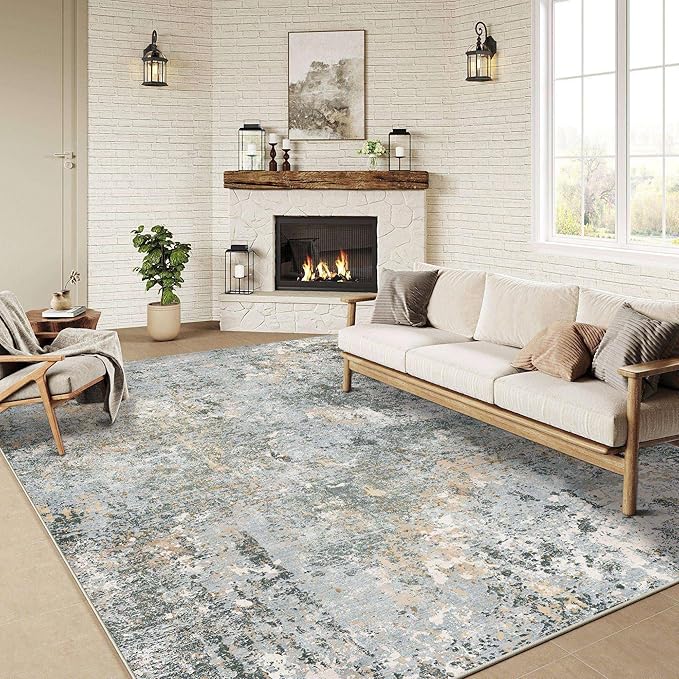 5x7 Rugs Machine Washable Green Hallway Area Rug Indoor Accent Rug Abstract Low Pile Carpet Distressed Throw Aesthetic Rug Bedroom Living Room Office Dining Room Kitchen Laundry Room Non Slip