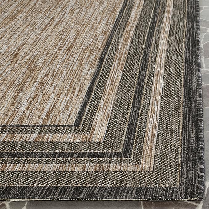 SAFAVIEH Courtyard Collection Runner Rug - 2'3" x 18' Runner, Natural & Black, Border Design, Indoor/Outdoor & Washable, Ideal for Patio, Backyard, Mudroom (CY8475-37312-218)