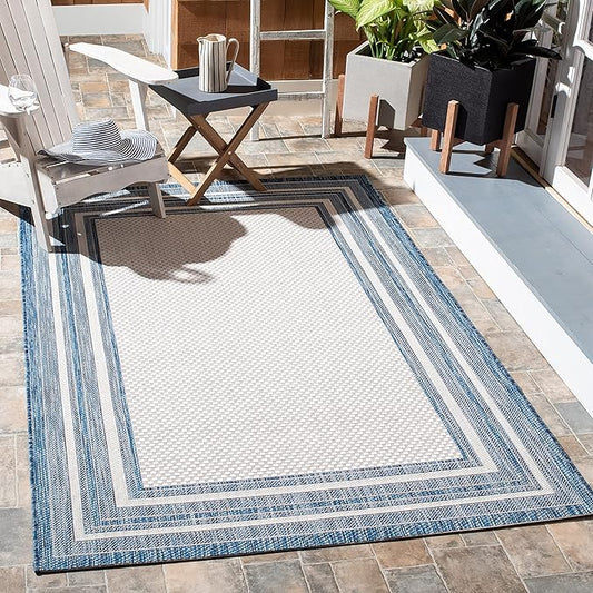 SAFAVIEH Courtyard Collection 8' x 10' Ivory/Navy CY8475 Indoor/ Outdoor Waterproof Easy Cleaning Patio Backyard Mudroom Area Rug