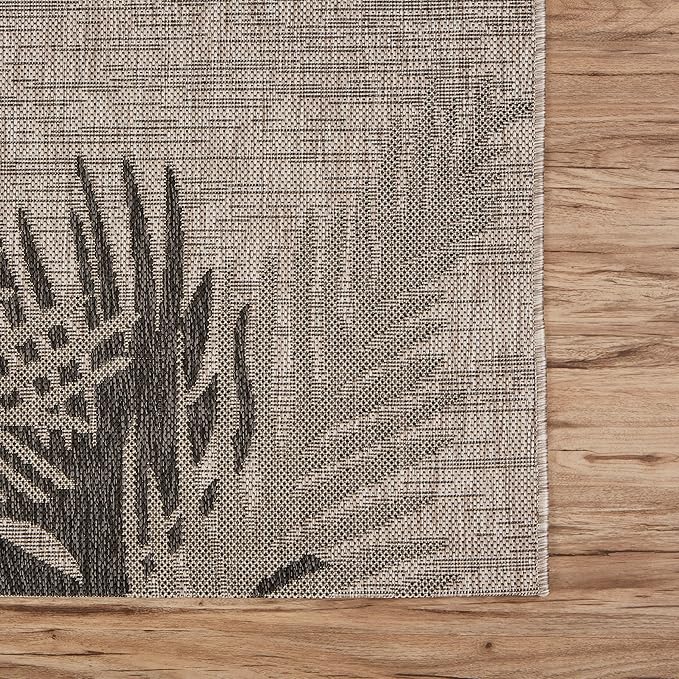 LR Home 3 x 5 Indoor/Outdoor Area Rug for Home Decor | Floral Carpet Suitable for Living Room, Bedroom, Playroom, Patio, Garden | Tropical Farmhouse Rug | Black/Gray