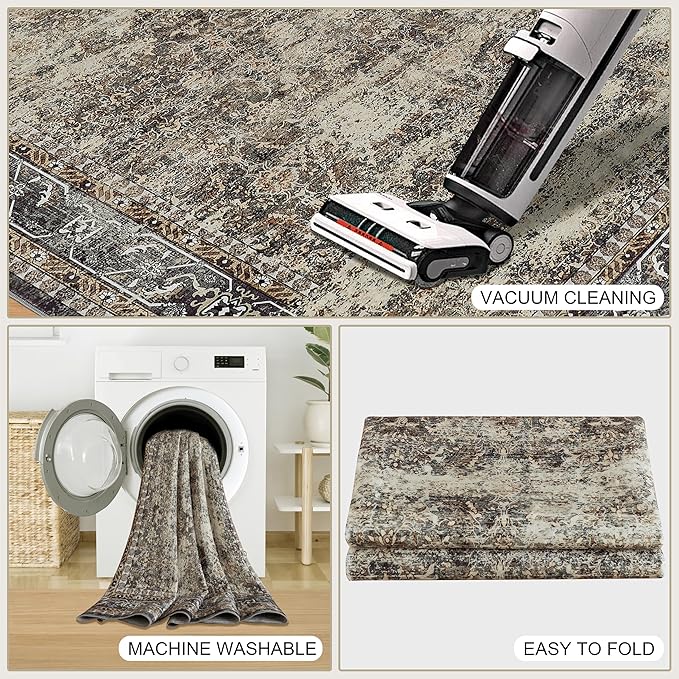 2x3 ft Boho Runner Rug, Washable Non-Slip Area Rug for Kitchen, Outdoor & Home, Brown, Soft & Durable, Perfect for Hallway, Entryway, and Living Room