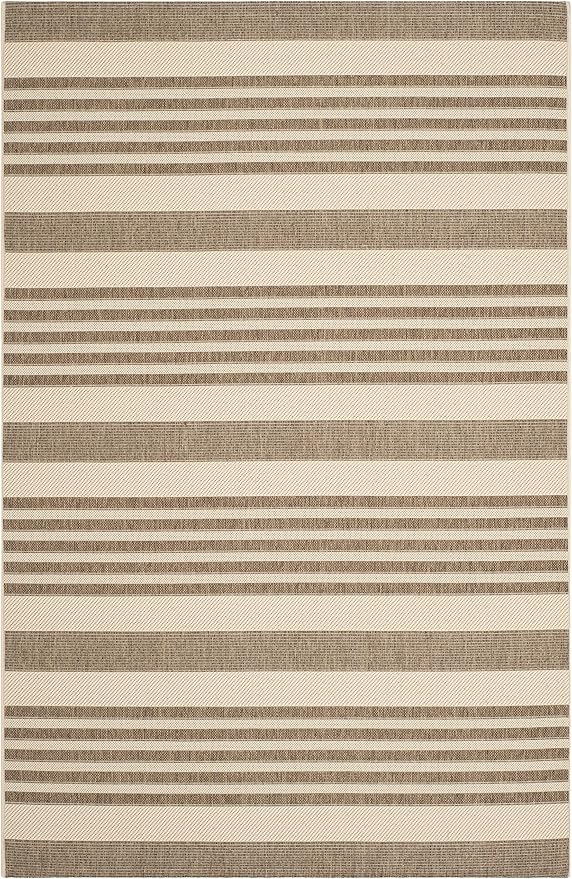 SAFAVIEH Courtyard Collection Accent Rug - 4' x 5'7", Brown & Bone, Stripe Design, Non-Shedding & Easy Care, Indoor/Outdoor & Washable-Ideal for Patio, Backyard, Mudroom (CY6062-242)
