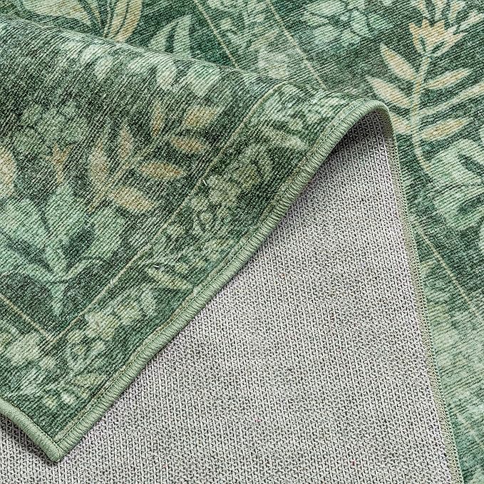 2x3 Area Rug Green Washable Entryway Door Mat Indoor Vintage Medallion Floral Carpet Kitchen Bathroom Distressed Entrance Retro Small Non Slip Accent Throw Bedroom Office Dining Living Room