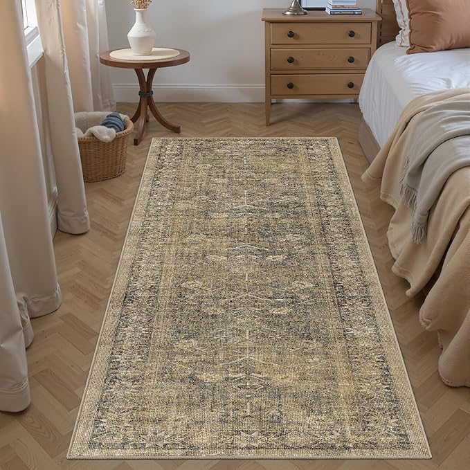2x6 Brown Black Area Rug Runners for Hallways Washable Vintage Distressed Carpet Low Pile Non Slip Indoor Retro Soft Long Accent Rug Bedroom Kitchen Bathroom Laundry Dining Living Room