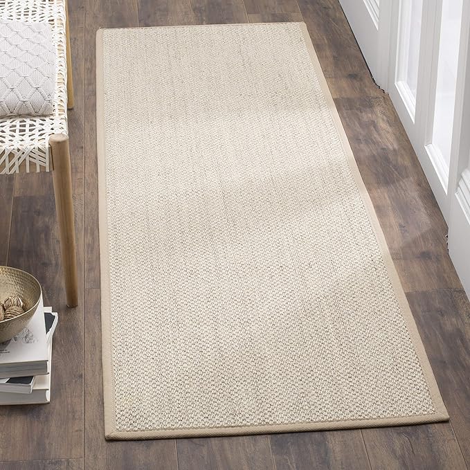 SAFAVIEH Natural Fiber Collection Runner Rug - 2'6" x 12', Marble & Linen, Border Sisal Design, Easy Care, Ideal for High Traffic Areas in Living Room, Bedroom (NF143B)