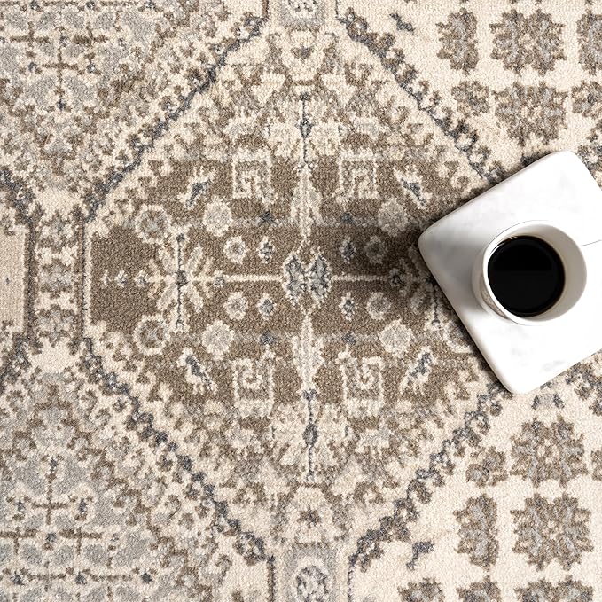 nuLOOM 5x8 Becca Traditional Tiled Area Rug, Beige, Faded Transitional Design, Stain Resistant, For Bedroom, Dining Room, Living Room, Hallway, Office, Kitchen, Entryway