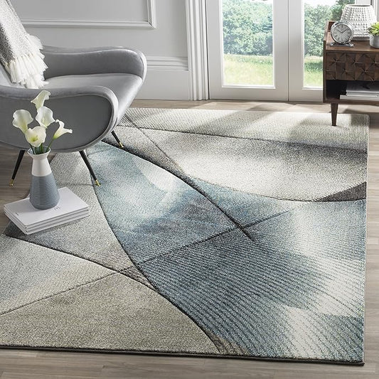 SAFAVIEH Hollywood Collection Area Rug - 5'3" x 7'6", Grey & Teal, Mid-Century Modern Design, Non-Shedding & Easy Care, Ideal for High Traffic Areas in Living Room, Bedroom (HLW715D)