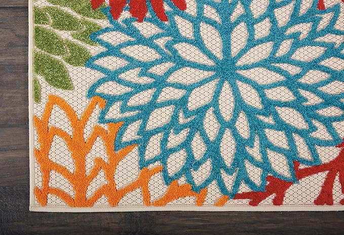 Nourison Aloha Indoor/Outdoor Floral Green Multicolor 2'3"X12' Area Rug Runner (2'x12')