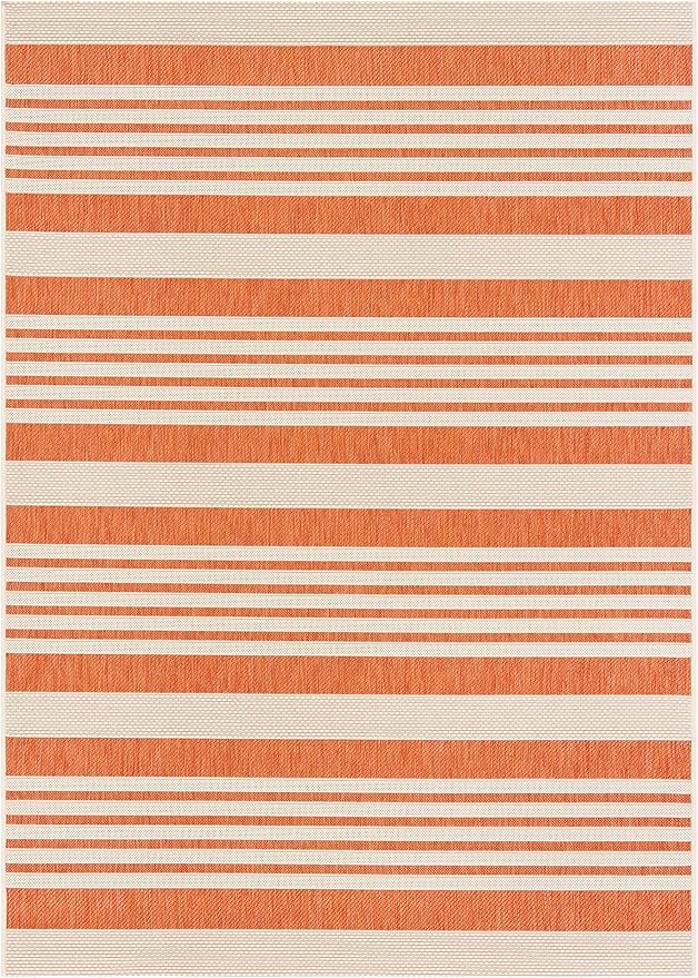 SAFAVIEH Courtyard Collection Area Rug - 5'3" x 7'7", Terracotta & Beige, Stripe Design, Non-Shedding & Easy Care, Indoor/Outdoor & Washable-Ideal for Patio, Backyard, Mudroom (CY6062-241)