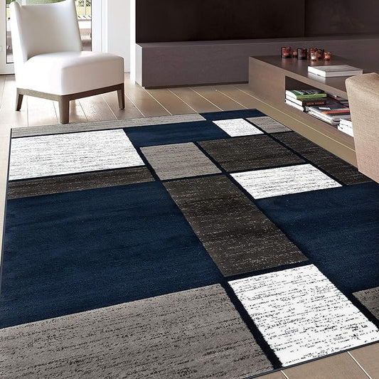 Rugshop Contemporary Modern Boxes Area Rug 7' 10" x 10' 2" Navy