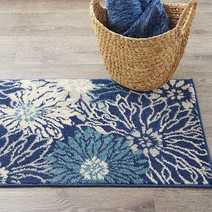 Nourison Passion Navy/Ivory 1'10" x 2'10" Area Rug, Floral, Farmhouse, Easy Cleaning, Non Shedding, Bed Room, Living Room, Dining Room, Kitchen, (2' x 3')