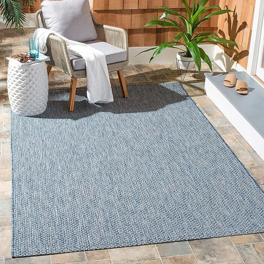 SAFAVIEH Courtyard Collection 5'3" Square Navy/Grey CY8521 Indoor/ Outside Waterproof Easy cleansingPatio Backyard Mudroom Area Mat