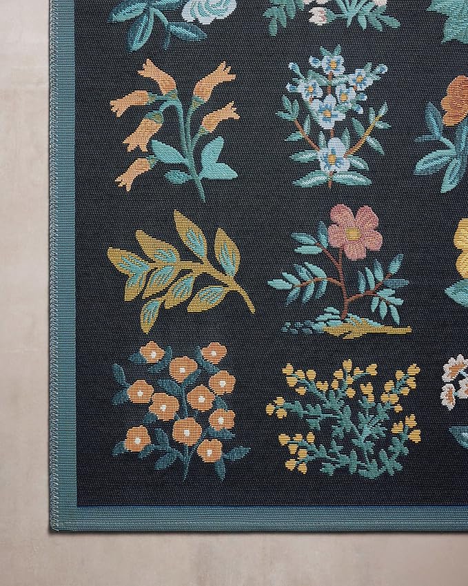 Loloi Rifle Paper Co. Perennial Collection Wildflower PRN-03 Black/Navy 3'-11" x 5'-11" Indoor/Outdoor Accent Rug