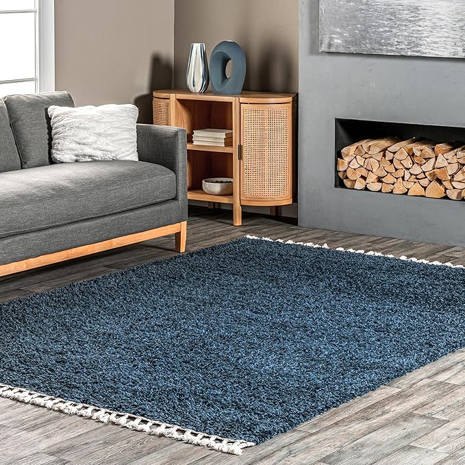 nuLOOM Neva Modern Tasseled Shag Area Rug, 8' Square, Blue