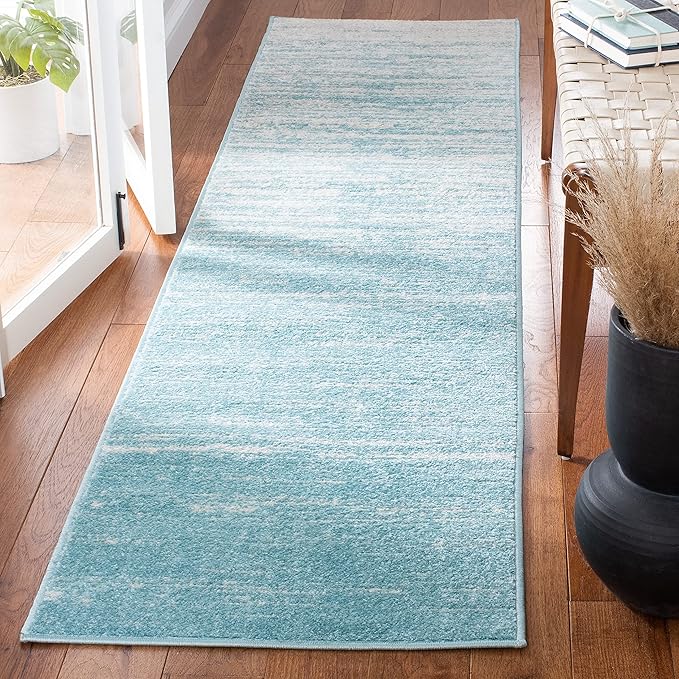 SAFAVIEH Adirondack Collection Runner Rug - 2'6" x 14', Aqua & Ivory, Modern Ombre Design, Non-Shedding & Easy Care, Ideal for High Traffic Areas in Living Room, Bedroom (ADR113J)