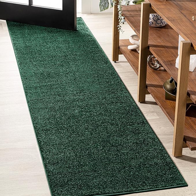 JONATHAN Y SEU100L-216 Haze Solid Low-Pile Indoor Runner Rug, Coastal, Bohemian, Minimalist, Classic, Casual for Bedroom,Kitchen,Living Room,Non Shedding,Easy-Washing, Green, 2 X 16