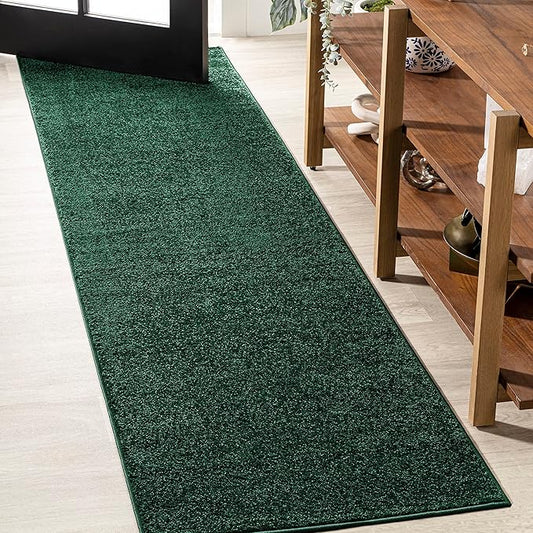 JONATHAN Y SEU100L-216 Haze Solid Low-Pile Indoor Runner Rug, Coastal, Bohemian, Minimalist, Classic, Casual for Bedroom,Kitchen,Living Room,Non Shedding,Easy-Washing, Green, 2 X 16