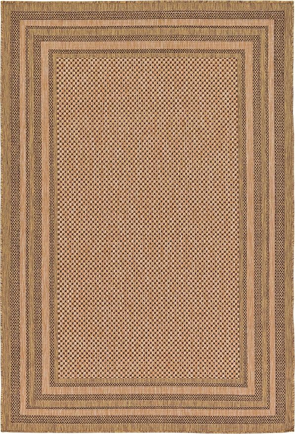 Unique Loom Outdoor Border Collection Area Rug - Multi Border (5' 3" x 8' Rectangle, Light Brown/ Brown)