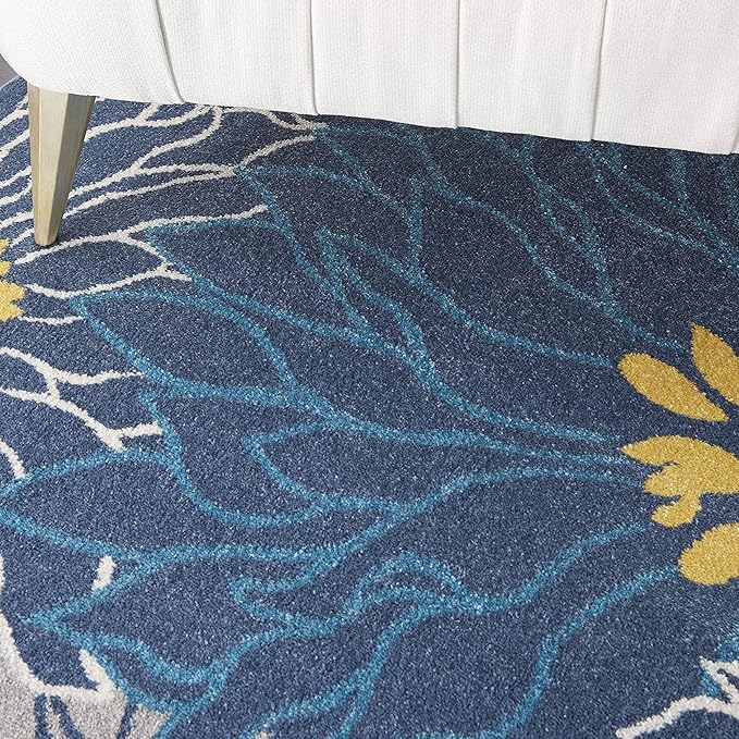 Nourison Passion Blue 9' x 12' Area Rug, Floral, Farmhouse, Easy Cleaning, Non Shedding, Bed Room, Living Room, Dining Room, Kitchen (9x12)