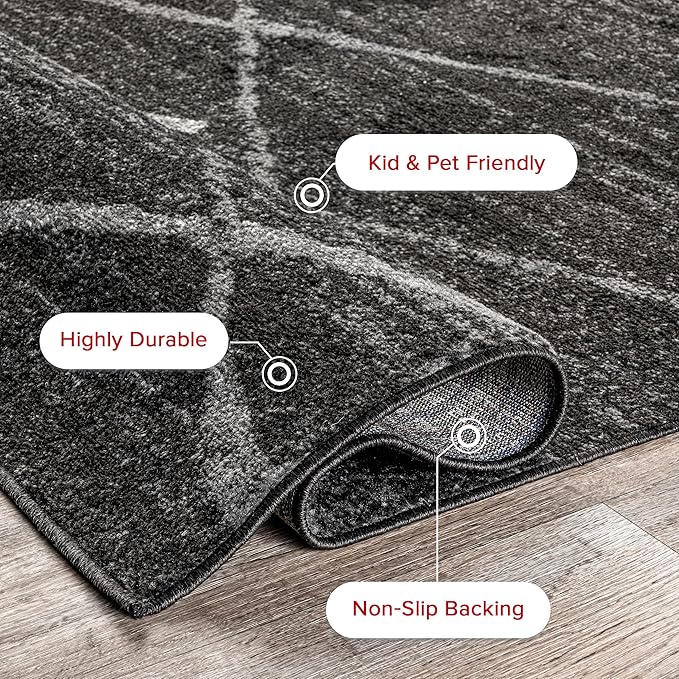 nuLOOM 6 Square Thigpen Contemporary Area Rug, Charcoal, Abstract Lines, Non-Slip Backing, Stain Resistant, For Bedroom, Dining Room, Living Room, Hallway, Office, Kitchen, Entryway